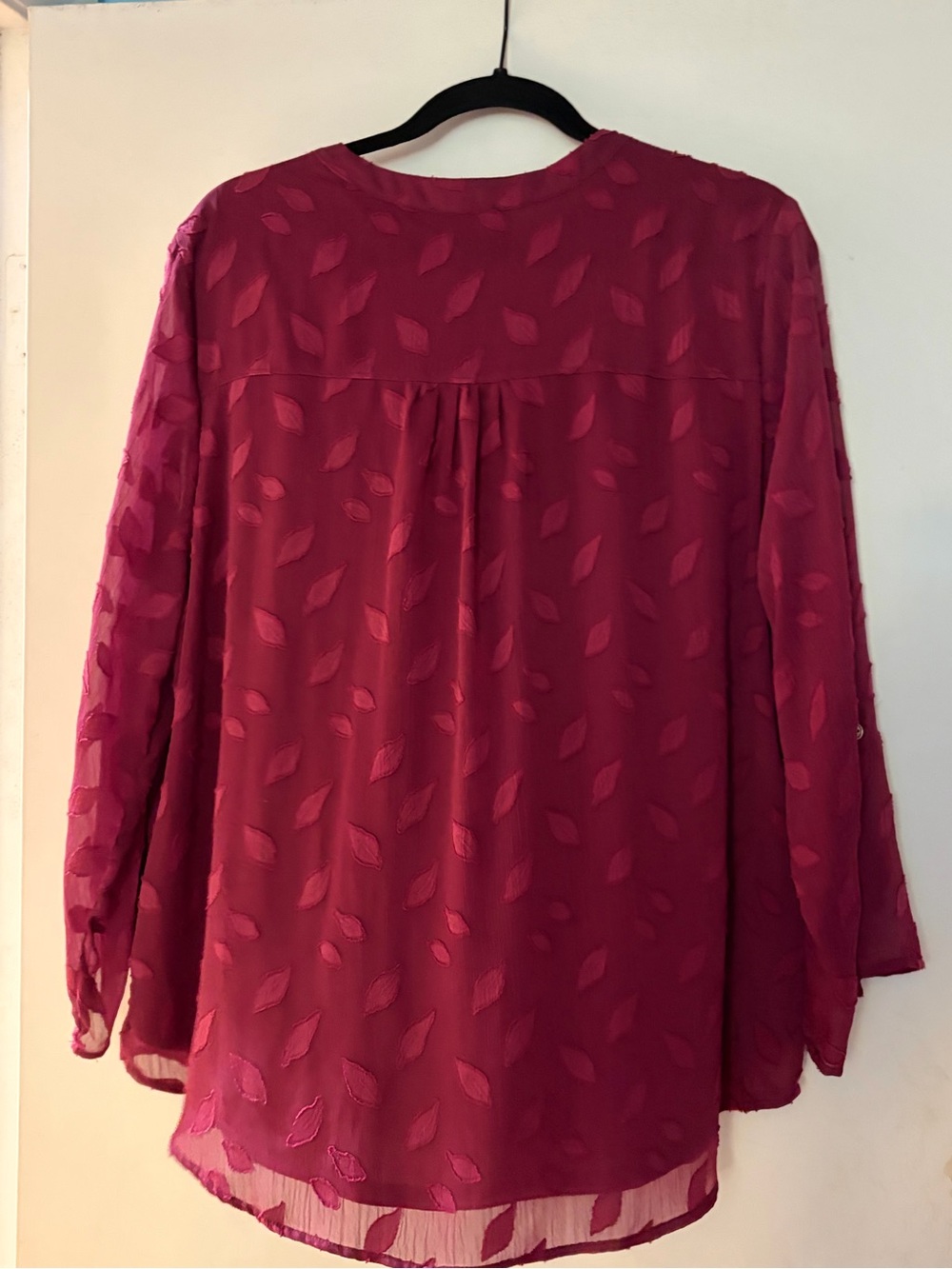 Plus-Size Textured Split-Neck Chiffon Blouse in Raspberry - Picture 7 of 7